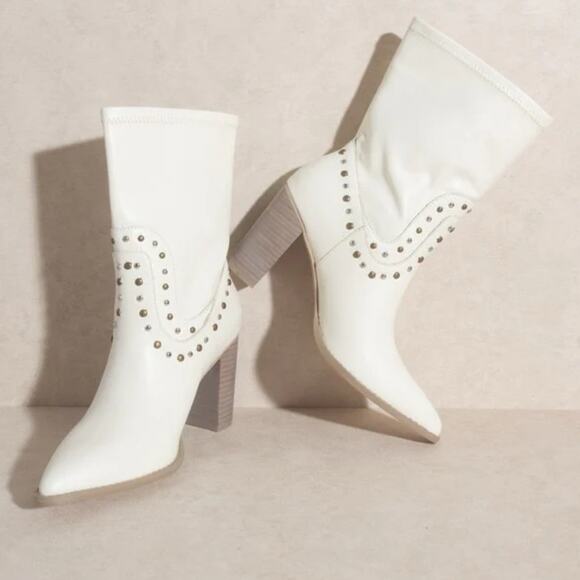 Oasis Society‎ Paris White Studded Cowboy Boots Women’s size 10 western festival - Picture 2 of 10